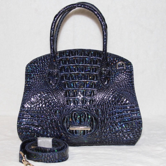 Brahmin Handbags - BRAHMIN Rosetta Satchel Holographic Royal Blue Melbourne Leather Purse Handbag